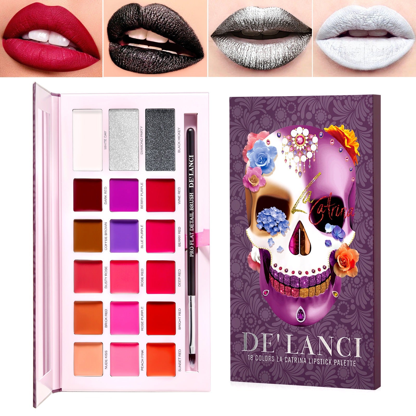 DE'LANCI 18 Colors La Catrina Lipstick Palette 16.8g