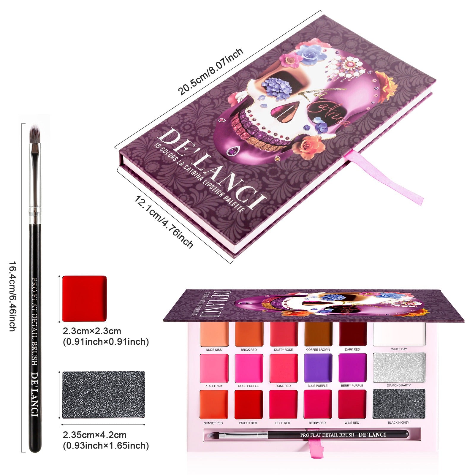 DE'LANCI 18 Colors La Catrina Lipstick Palette 16.8g