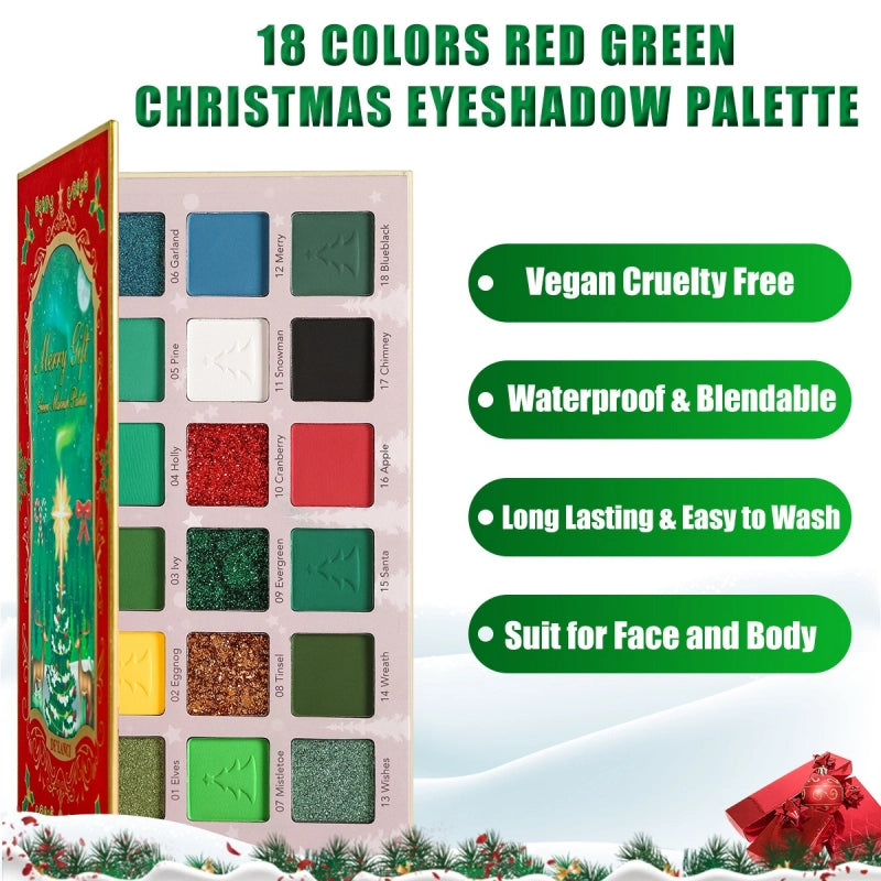 De'Lanci Merry Gift Green Makeup Palette 18 Colors Eyeshadow 27g