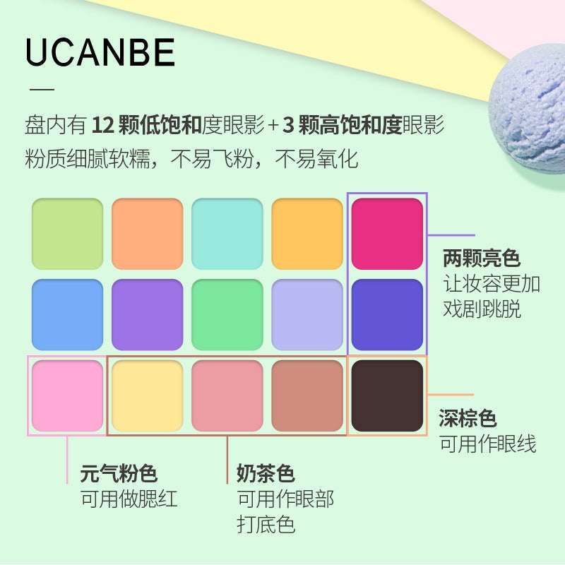 UCANBE 15 Colors Eyeshadow Palette Mint Candy 10.8g